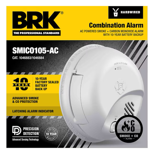 First Alert BRK Detector combinado de humo y monóxido de carbono cableado con batería de 10 años