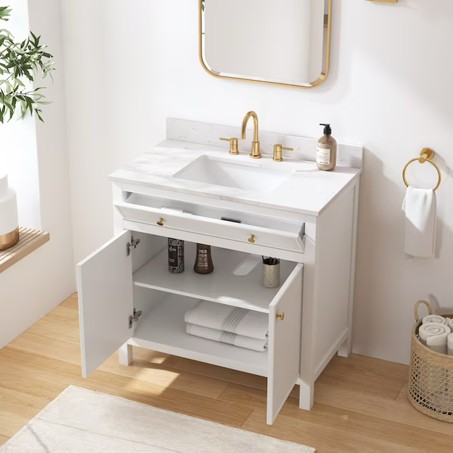 allen + roth Sandbanks 36-in White Undermount Single Sink Bathroom Vanity with White Engineered Stone Top