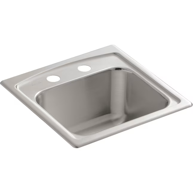 KOHLER Toccata Fregadero de barra empotrable de acero inoxidable con 2 orificios, 15 pulgadas de largo x 15 pulgadas de ancho