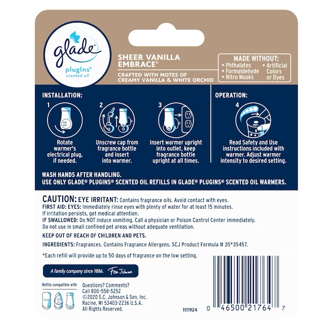 Glade Scented Oil 0.67-fl oz Sheer Vanilla Embrace Refill Air Freshener (2-Pack)