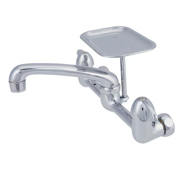 Grifos de cocina Homewerks Worldwide - Grifo de cocina de pared con manija doble cromada (dispensador de jabón incluido)