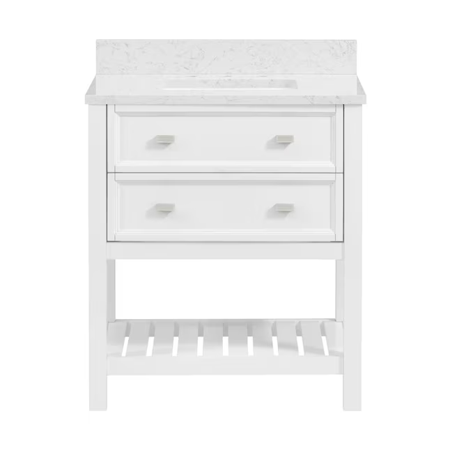 Allen + Roth Canterbury 30-in White Undermount Single Sink Bathroom Vanity with Carrara Engineered Marble Top