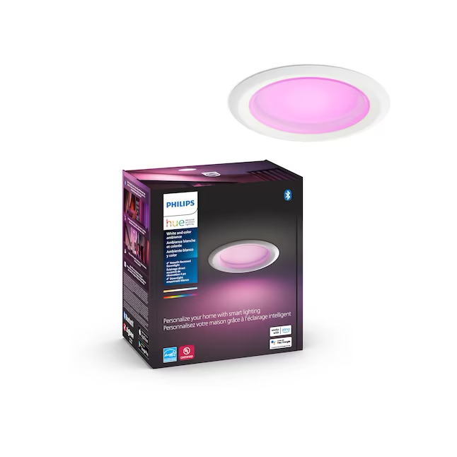 Philips Hue Smart Bluetooth Compatibilidad Blanco Downlight empotrable LED redondo conmutable regulable y regulable de 4 pulgadas y 850 lúmenes