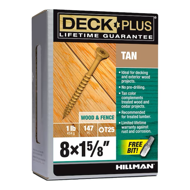 Deck Plus Tornillos para terrazas de madera a madera #8 x 1-5/8 pulgadas (147 por caja)