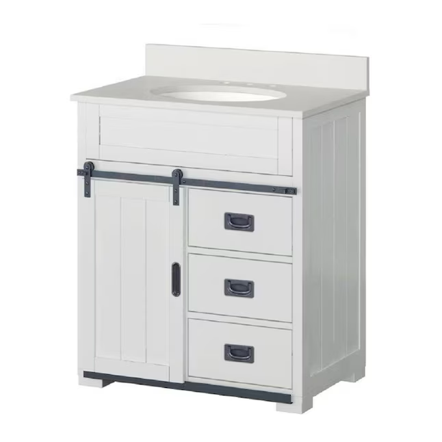 Style Selections Morriston 30-in White Undermount Single Sink Bathroom Vanity with White Engineered Stone Top