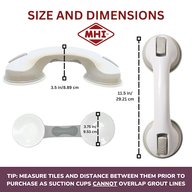 MHI Safe-er-grip 12-in White Suction Cup Grab Bar