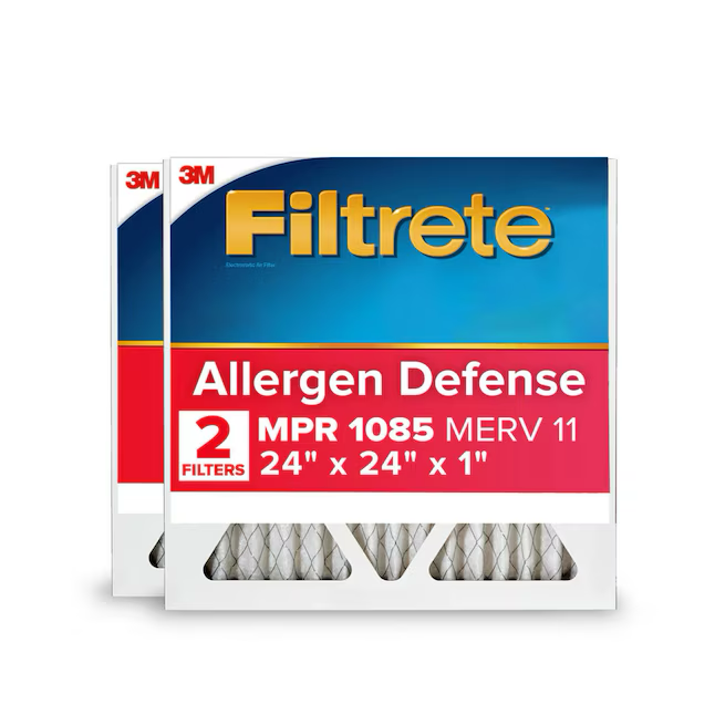 Filtrete 24-in W x 24-in L x 1-in MERV 11 1085 MPR Allergen Defense Extra Electrostatic Pleated Air Filter (2-Pack)