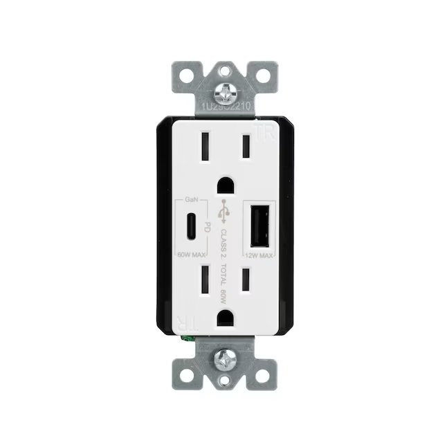 Eaton - Tomacorriente USB tipo A/C para decorador residencial resistente a manipulaciones, 15 amperios, 125 voltios, color blanco