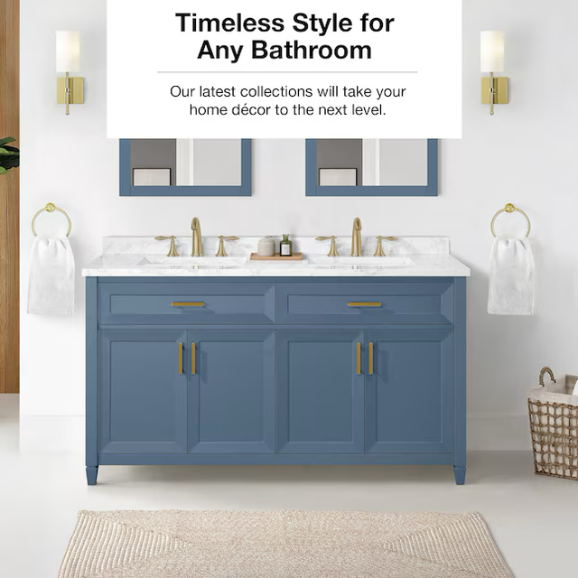 allen + roth Lancashire 60-in Chambray Blue Undermount Double Sink Bathroom Vanity with White Engineered Stone Top