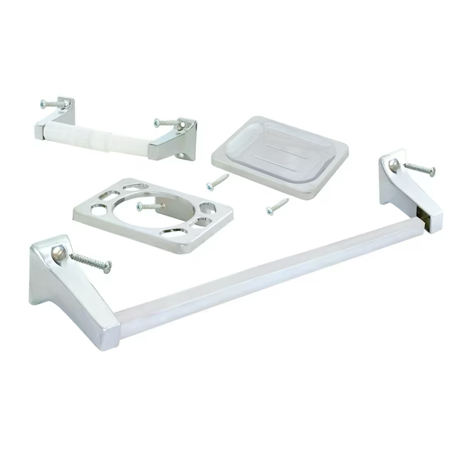 EZ-FLO 4-Piece Chrome Decorative Bathroom Hardware Set with Towel Bar and Toilet Paper Holder