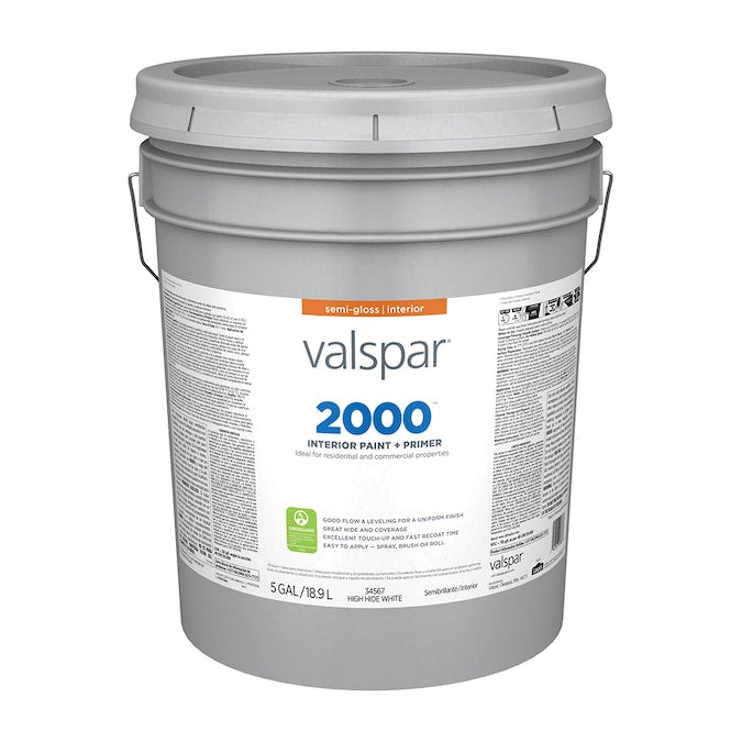 Valspar 2000 Pintura interior de látex semibrillante + imprimación (blanco alto ocultamiento)