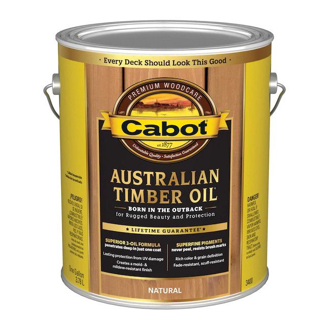 Cabot Australian Timber Oil Vorgetönter, natürlich transparenter Holzbeize und Versiegeler für den Außenbereich (1 Gallone)