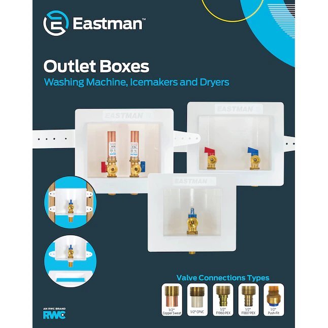 Caja de salida para lavadora de drenaje doble Eastman con pararrayos - PEX de expansión de 1/2 pulg.