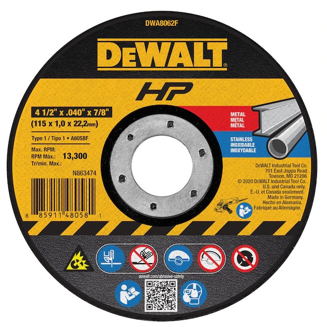 Muela abrasiva de óxido de aluminio DeWalt de 4,5 pulgadas