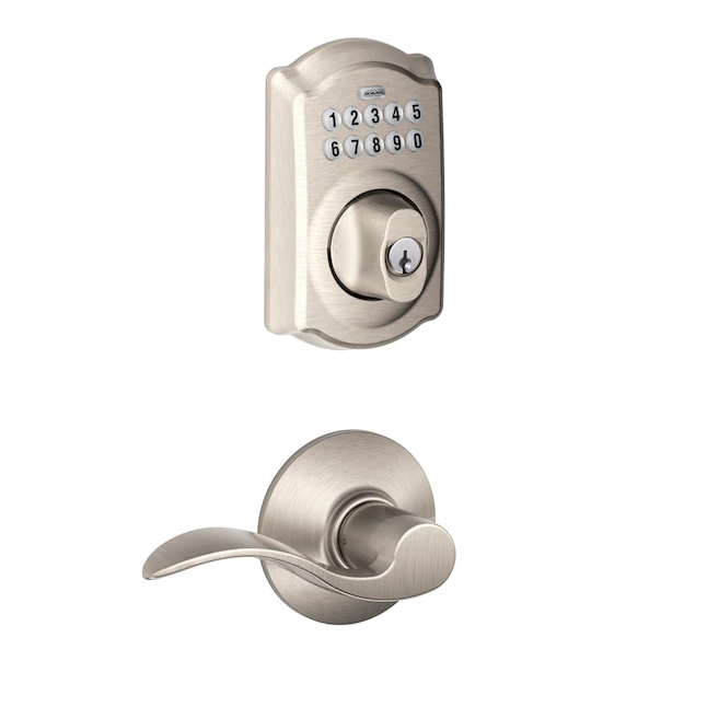 Schlage  Keypad Camelot Satin Nickel Single Cylinder Electronic Deadbolt Lighted Keypad