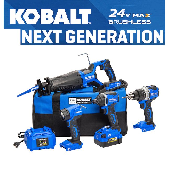 Kobalt  4-Tool 24-volt Max Brushless Power Tool Combo Kit with Soft Case (1 Li-ion Battery Included and Charger Included)