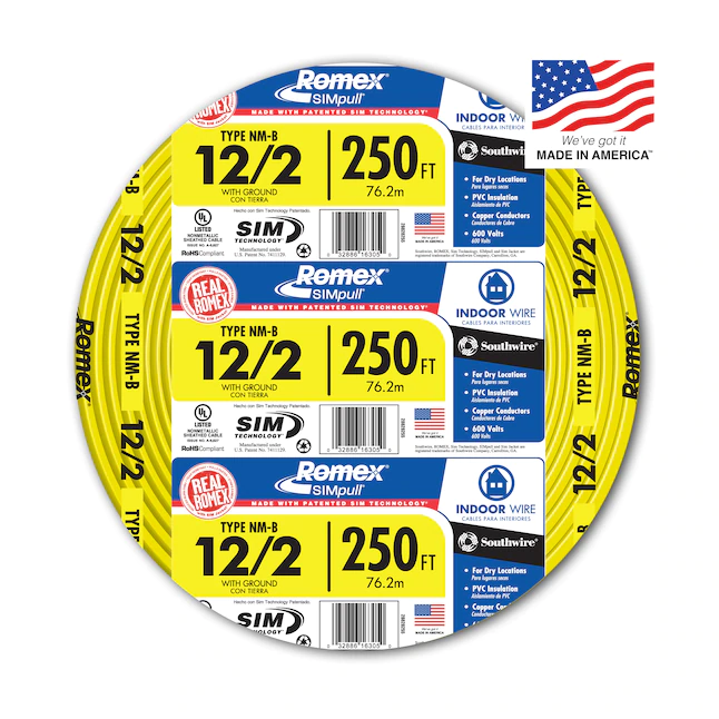 Southwire Romex SIMpull 250 pies 12 / 2 Cable sólido no metálico para interiores