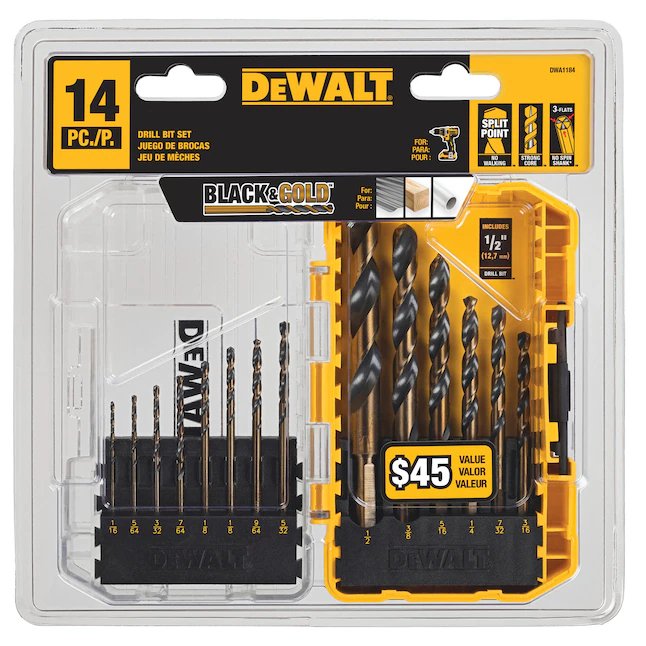 DeWalt  Black and Gold 14-Piece Assorted Black and Gold Coated Hss Twist Drill Bit Set