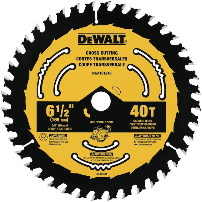 DeWalt 6-1/2 Zoll 40-Zahn-Kreissägeblatt aus Wolframkarbidstahl mit feiner Oberfläche