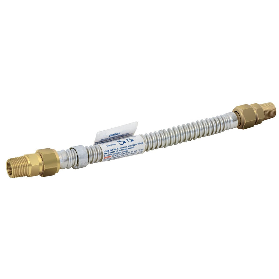 Eastman 36 pulg. Conector de gas de acero inoxidable: 5/8 pulg. DE 1/2 pulg. MIP x 3/4 pulg. MIP