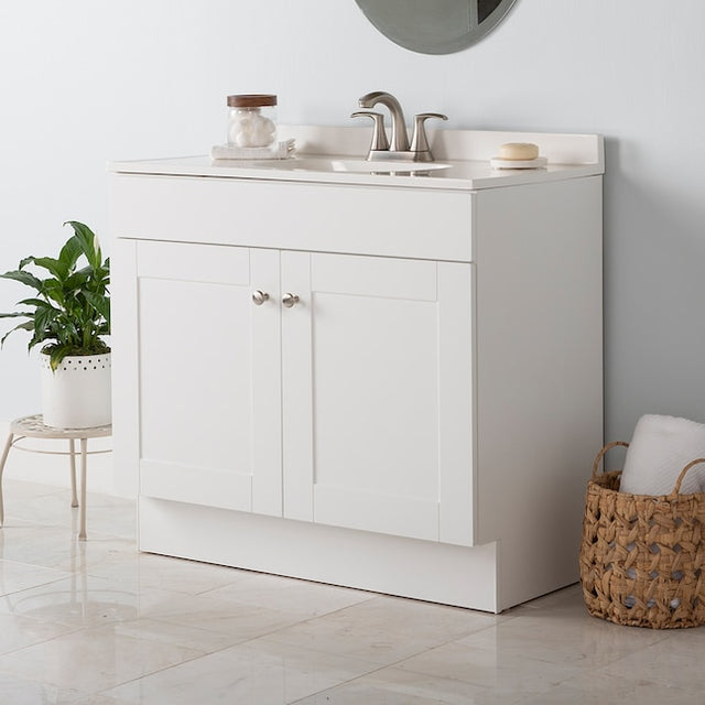 Project Source 36-in White Single Sink Bathroom Vanity with White Cultured Marble Top