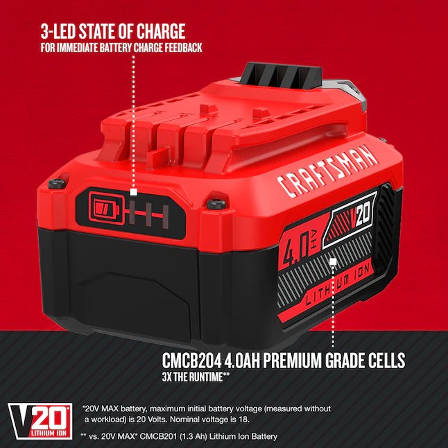 CRAFTSMAN V20 4 Amperestunde; Lithium-Akku-Set für Elektrowerkzeuge (Ladegerät im Lieferumfang enthalten)