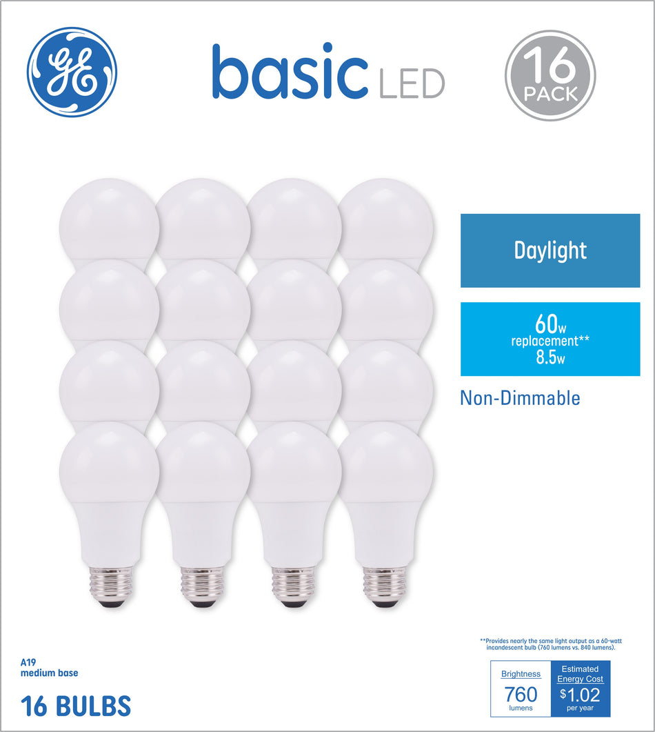 GE  Basic 60-Watt EQ A19 Daylight LED Light Bulb (16-Pack)