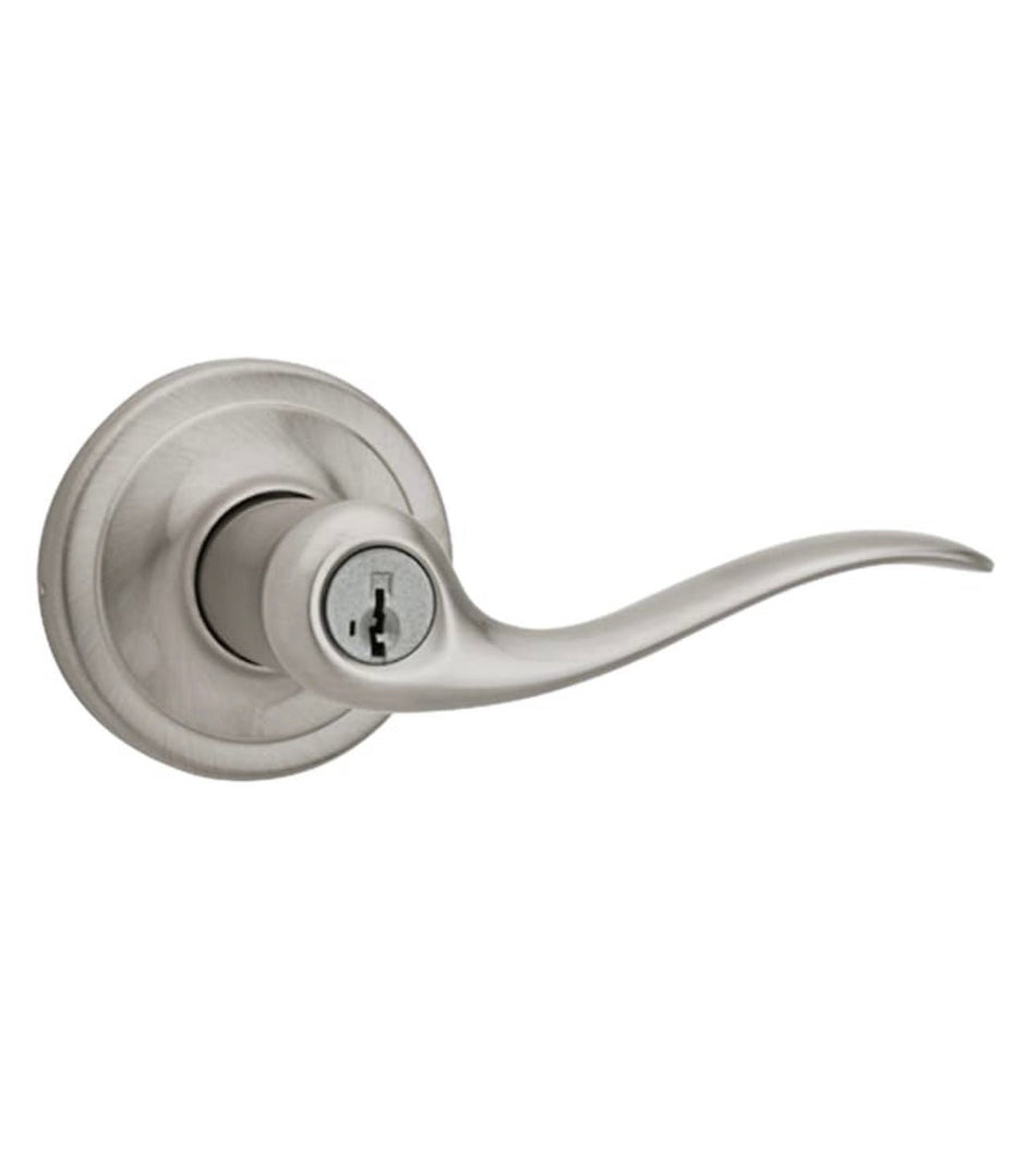 Kwikset Signatures Tustin Satin Nickel Smartkey Manija universal para puerta de entrada con llave