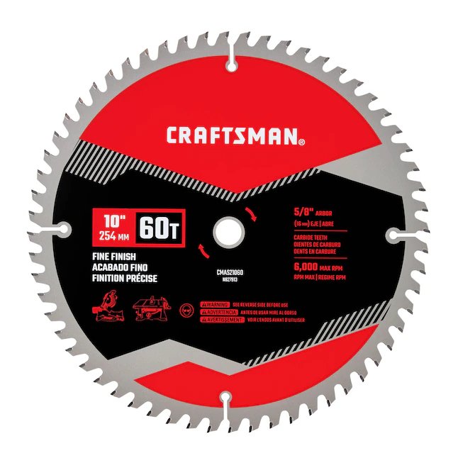 CRAFTSMAN 10-Zoll-Gehrungs-/Tischkreissägeblatt mit 60 Zähnen und feiner Oberfläche aus Hartmetall