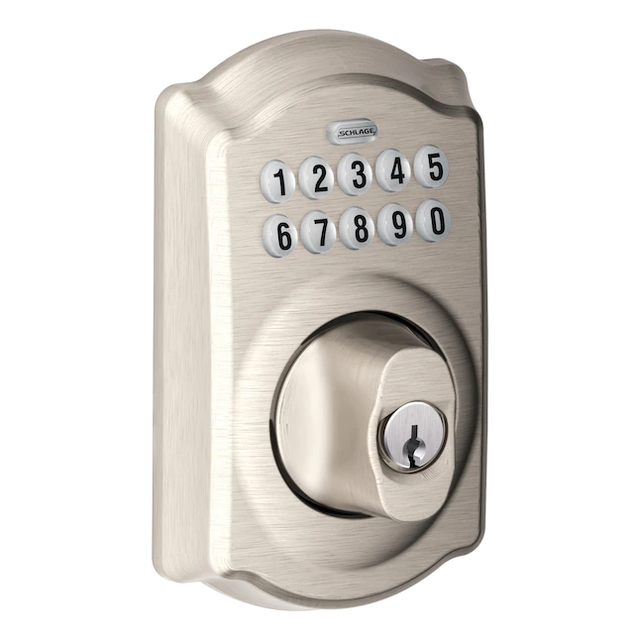 Schlage  Keypad Camelot Satin Nickel Single Cylinder Electronic Deadbolt Lighted Keypad