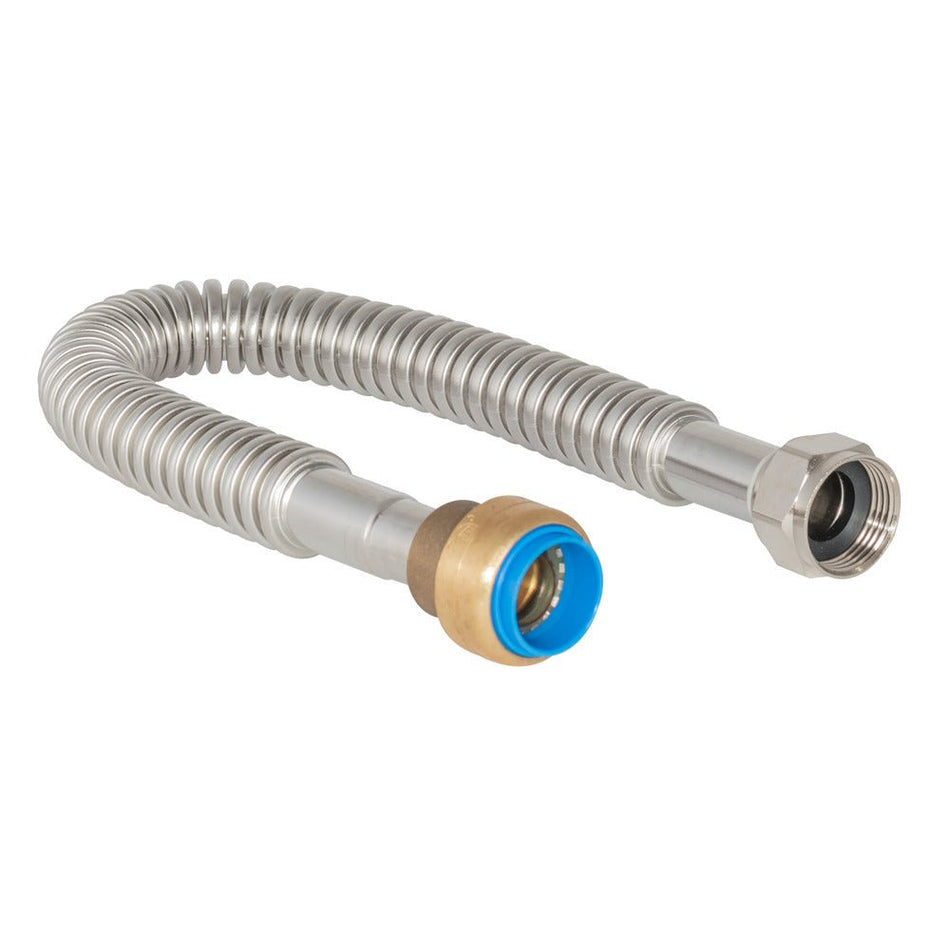 Conector de calentador de agua Eastman de 18 pulg. - 3/4 pulg. FIP x 3/4 pulg. Ajuste a presión