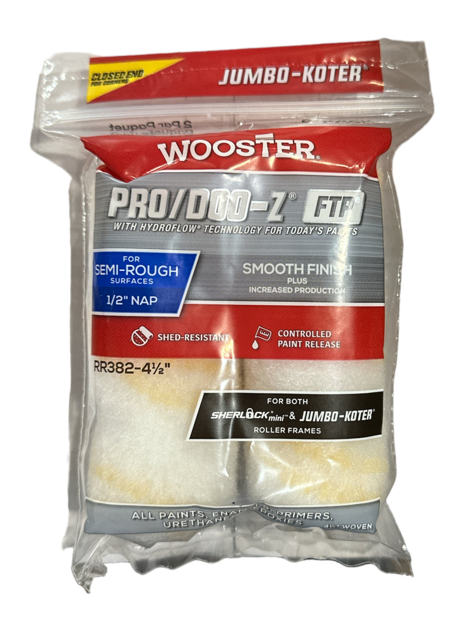 Wooster 4-1/2 Zoll x 1/2 Zoll NAP Jumbo-Koter Pro/Doo-Z hochdichte gewebte Walze (2er-Pack)