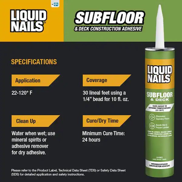 Liquid Nails Adhesivo para construcción de plataformas y subsuelos - 10 oz