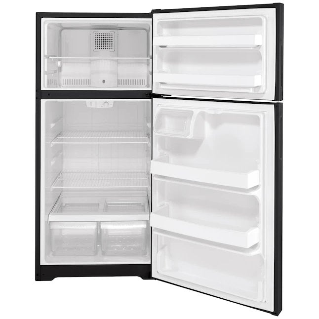 Refrigerador con congelador superior Hotpoint de 15.6 pies cúbicos (negro)