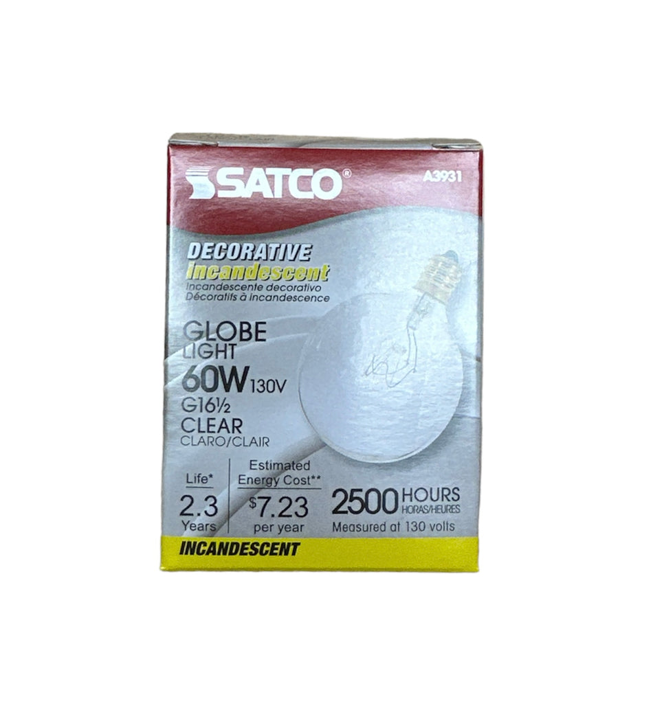 Satco G16 60W 130V Globe Light Bulb