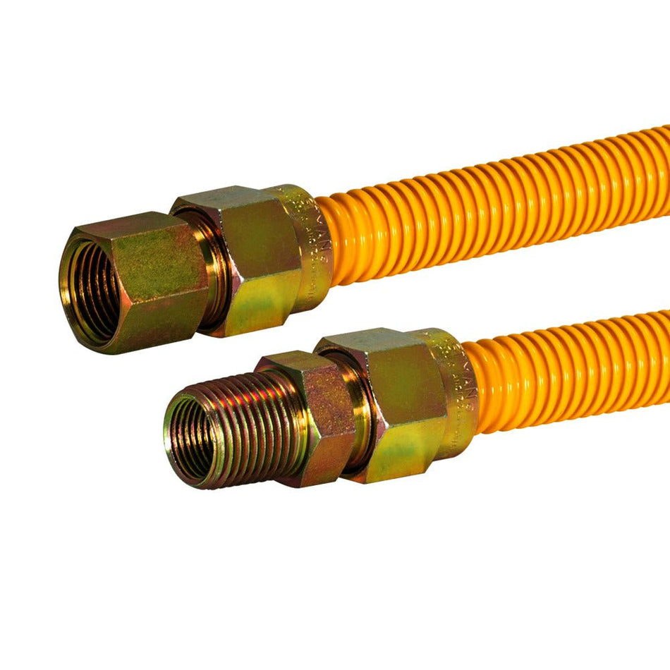 Conector de gas de acero inoxidable con revestimiento de epoxi amarillo Eastman de 5/8 ″ OD (36 "de largo)