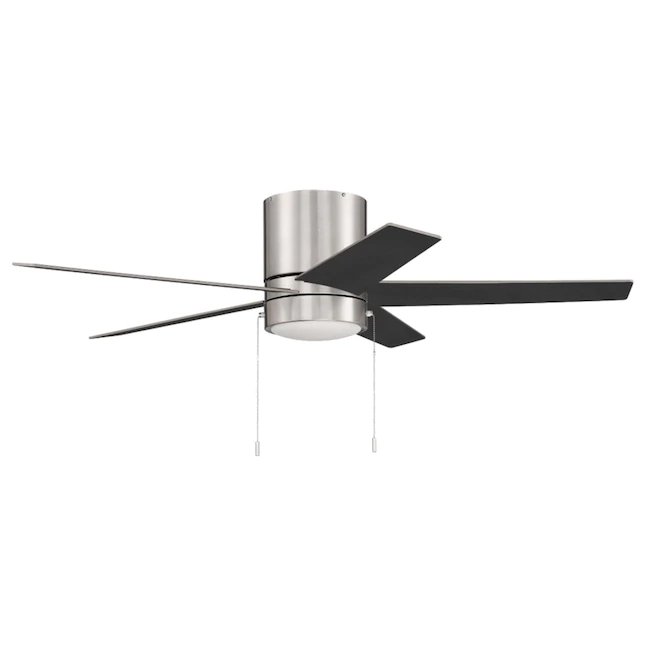 Harbor Breeze  Quonta 52-in Brushed Nickel LED Indoor Flush Mount Ceiling Fan with Light (5-Blade)