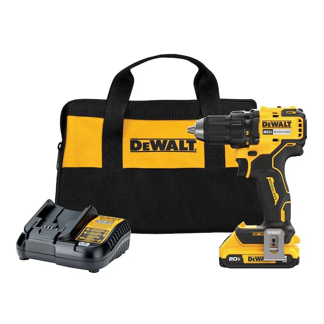 DEWALT Taladro inalámbrico sin escobillas, sin llave, de 20 voltios máx., 1/2 pulgada (1 batería incluida, cargador incluido y bolsa suave incluida)