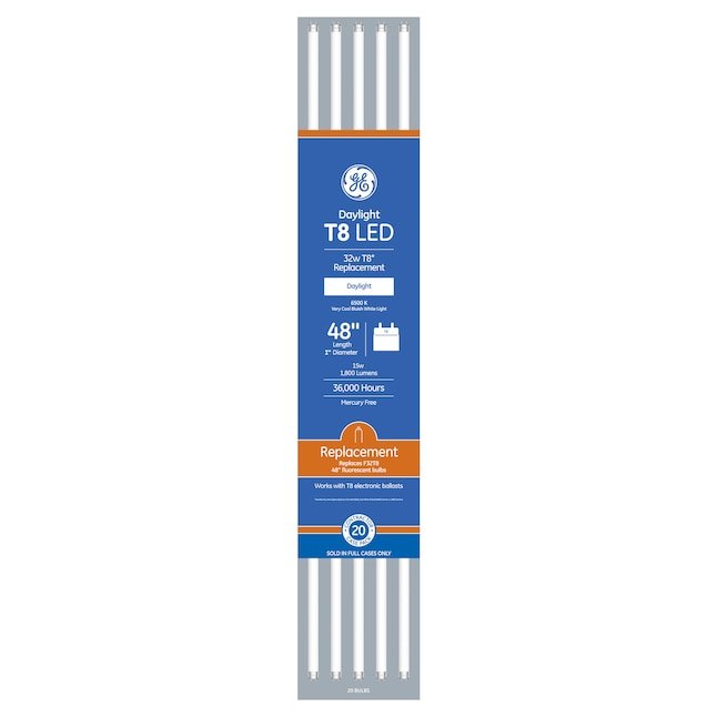 GE Reemplazo de 32 vatios EQ 48 pulgadas luz diurna mediana bi-pin (t8) bombilla de tubo LED lineal tipo A (paquete de 20)