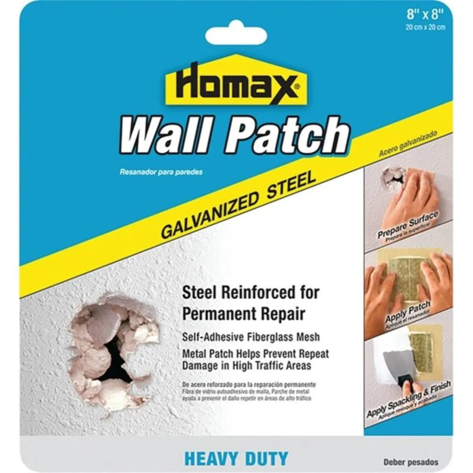 Parche de pared de acero galvanizado con malla de fibra de vidrio Homax - 8" x 8"