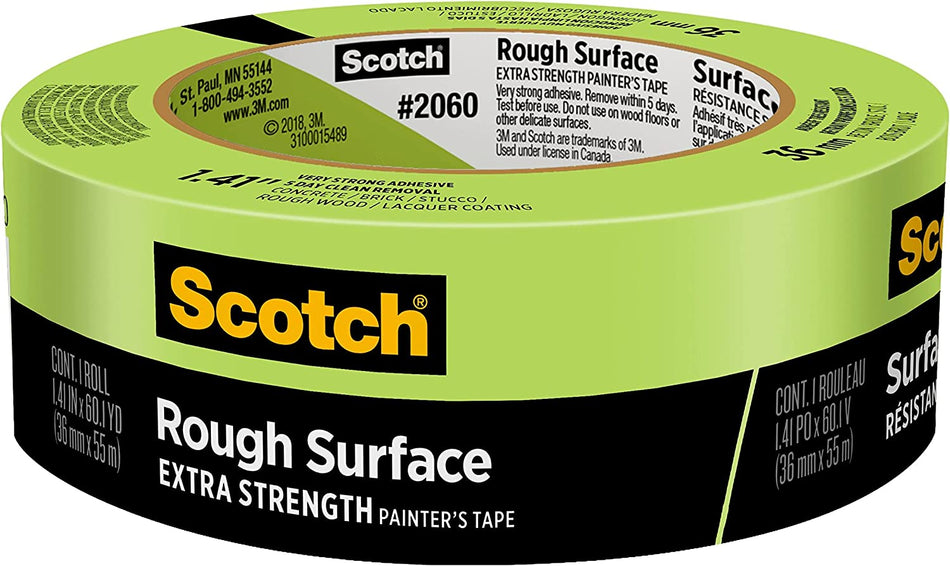 3M Scotch 1.41 in. x 60.1 yds. Masking Tape for Rough Surfaces in Green