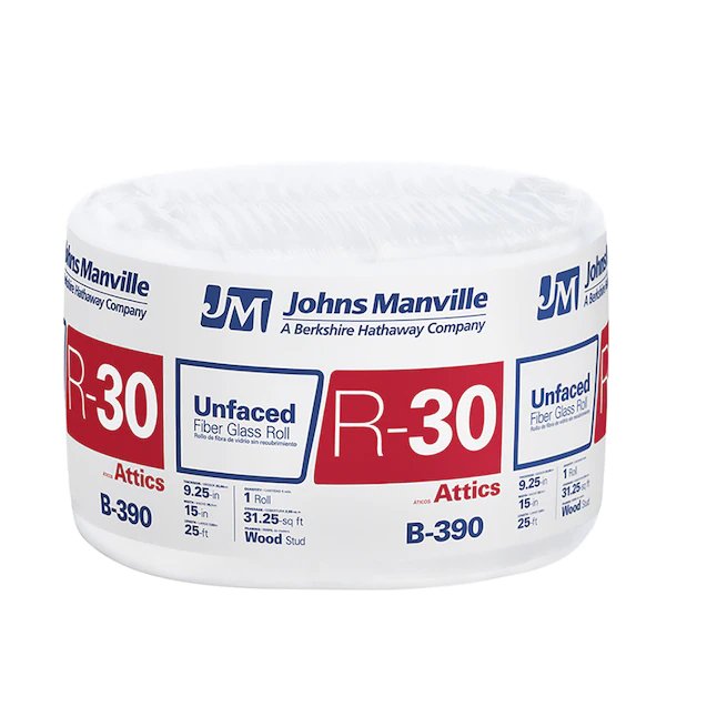 Johns Manville R- 30 Attic Unfaced Fiberglass Roll Insulation 31.25-sq ft (15-in W x 25-ft L) Individual Pack