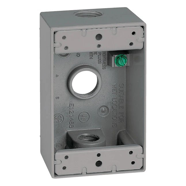 1-Gang Gray Metal Weatherproof New Work Standard Rectangular Exterior Electrical Box