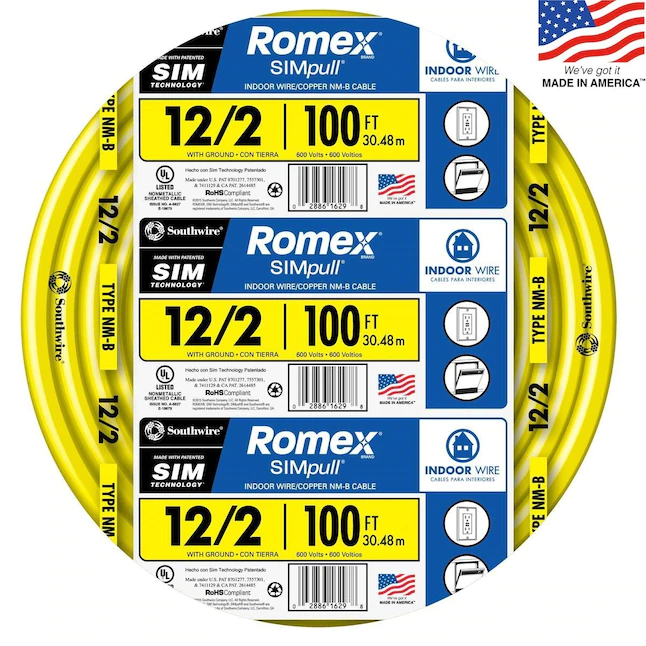 Southwire Romex SIMpull 100 Fuß 12/2 massiver nichtmetallischer Innendraht