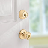 Kwikset Security Tylo Polished Brass Exterior Single-cylinder deadbolt Keyed Entry Door Knob Combo Pack with Antimicrobial Technology