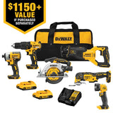 Kit combinado de herramientas eléctricas sin escobillas DeWalt, 6 herramientas, 20 voltios máximo, con estuche blando (2 baterías y cargador incluidos)