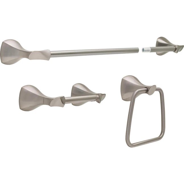 Delta 3-teiliges dekoratives Badezimmer-Hardware-Set Sandover Spotshield aus gebürstetem Nickel mit Handtuchstange, Toilettenpapierhalter und Handtuchring 