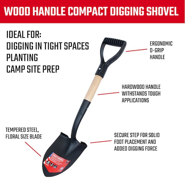 CRAFTSMAN 10.75-in Wood D-Handle Digging Shovel