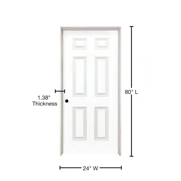 Puerta interior simple precolgada compuesta con imprimación blanca texturizada y núcleo hueco de 6 paneles para diestros de 24 x 80 pulgadas