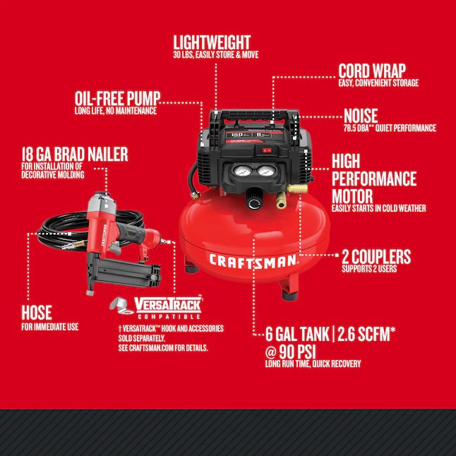 CRAFTSMAN 6-Gallons Portable 150 PSI Pancake Air Compressor with Accessories